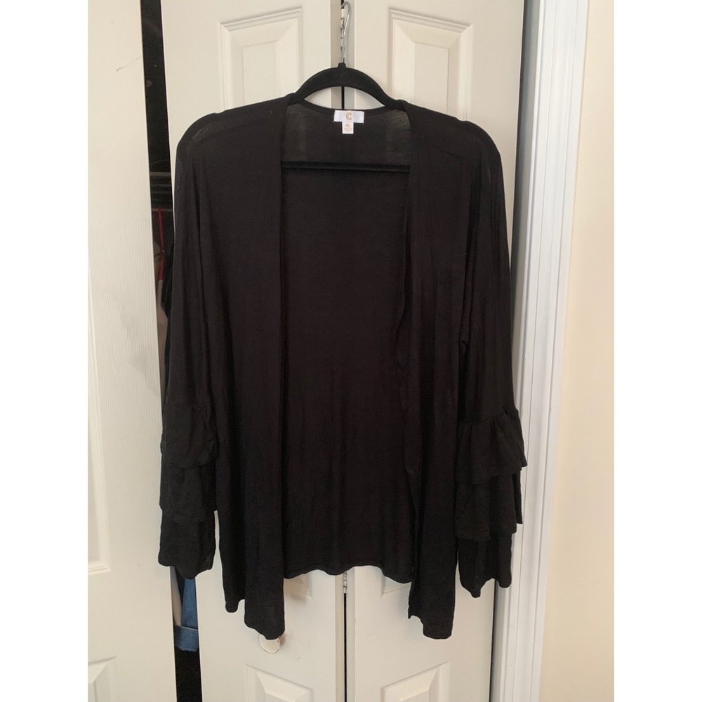 Charming Charlie XL Black Ruffle Sleeve Cardigan